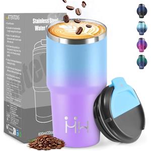 HoneyHolly Termos Caffè 600 ML, Tazza termica Riutilizzabili Prova di Perdite, Bicchiere Termico, Acciaio Inox 304, Travel Mug per Caffè Caldo e Freddo, Latte e Tè