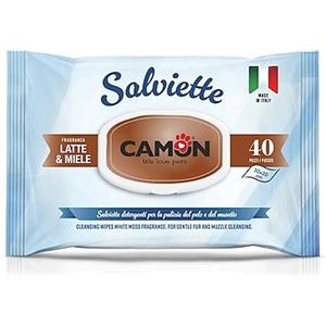 Camon Salviette Detergenti Latte e Miele 40pz - Per Cani e Gatti, Senza Alcool e Parabeni, Pulizia Delicata e Fresca