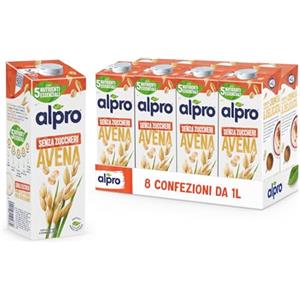 ALPRO SENZA ZUCCHERI, Bevanda all'AVENA, Alternativa Vegetale al Latte, Naturalmente Senza Lattosio, con Vitamine B2, B12 e D2 - 8 confezioni x 1 Litro
