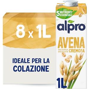 ALPRO CLASSICO, Bevanda all'AVENA, Alternativa Vegetale al Latte, Naturalmente Senza Lattosio, con Vitamine B2, B12 e D2 - 8 confezioni x 1 Litro