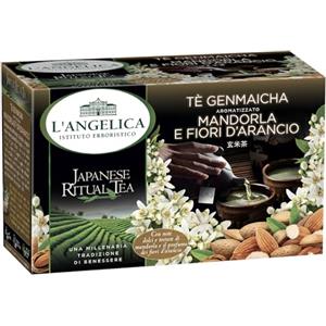 L'Angelica Tè Verde Genmaicha con Mandorla e Fiori di Arancio, Te Verde Giapponese con Ingredienti Naturali, Infusi e Tisane, 10 Confezioni da 15 Filtri