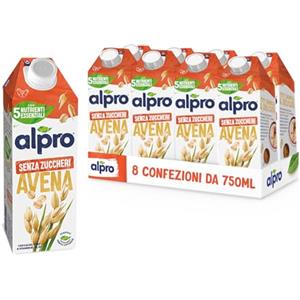 ALPRO SENZA ZUCCHERI, Bevanda all'AVENA, Alternativa Vegetale al Latte, Naturalmente Senza Lattosio, con vitamine B2 e D2, Fonte di Calcio - 8 confezioni da 750 ml