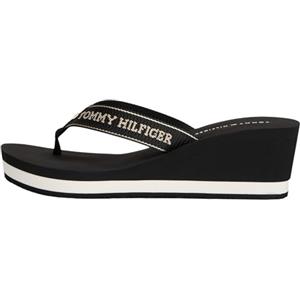 Tommy Hilfiger Donna Infradito Summer Sandal con Tacco a Zeppa, Nero (Black), 37