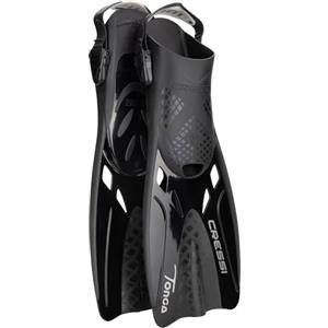 CRESSI Tonga Fins Black/Black L/XL - Pinne Leggere Corte Regolabili con Scarpetta Aperta, Ideali per Snorkeling, Nuoto, Nero/Nero, L/XL (42/47), Adulti