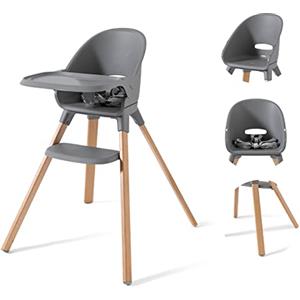 Twistshake Seggiolone Ultra Leggero per Bambini con Vassoio Staccabile Facile da Pulire, Seggiolino con Gambe in Legno, Imbracatura a 5 Punti, Adatto da 6 Mesi a 15 kg, Senza BPA, Grigio