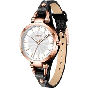 BUREI Orologio da Polso Analogico da Donna, Classico, al Quarzo, Forma Ovale, con Data (Nero rosa oro)