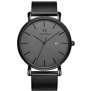 BUREI Vigor Rigger Orologi analogici al quarzo da uomo Orologi ultra-sottili e minimalisti con datario e cinturino in acciaio inossidabile (Black2)