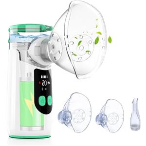 NEEMOSI Aerosol Portatile Silenzioso, USB-C Ricaricabile Aerosol Ultrasuoni per Adulti e Bambini, Macchina Aerosol con 2 Maschere e Boccaglio