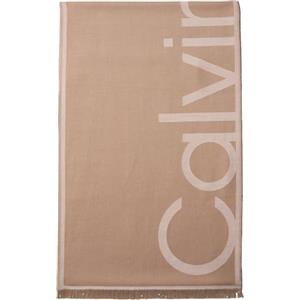 Calvin Klein LW JACQUARD STOLE LV04F8066G - Sciarpe da donna con logo oversize, colore: marrone (tortora del deserto/nuvole nacreose), taglia unica, MARRONE (Taupe del deserto/nuvole nacree), Taglia