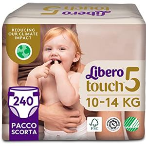 Libero, Pannolini Touch Open per Bambini, 240 Pannolini Taglia 5 per Bambini da 10-14 Kg, 6 Confezioni da 40 Pannolini Monouso