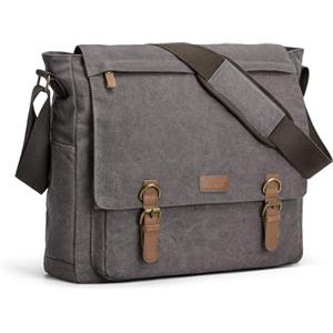 S-ZONE Borsa a Tracolla Uomo per Laptop da 17,3 Pollici in Tela Vintage - Borsa da Ufficio e Lavoro Oversize