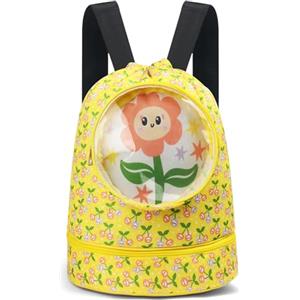 Alaoo Zaino con Coulisse Bambini, Sacca Sportiva per Bambini Impermeabile, Borsa da Nuoto asciutta e bagnata, Ragazzi e Ragazze, Adatto per Sport, Viaggi, Scuola, Nuoto(Fiori)