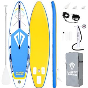 Tuxedo Sailor SUP Gonfiabile Adulti, Tavola SUP con Accessori Premium, Tavola Surf Gonfiabile Stand up Paddle Gonfiabile per Tutti i Livelli (Blue & Yellow)