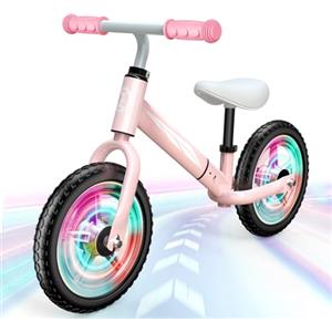 Dromlag Bicicletta senza Pedali per Bambini 2-5 Anni, Regolabile in Altezza (Sella e Manubrio), Luci LED, Gomme Antiscivolo, Regalo Bambino 2 3 4 5 Anni, Max 50 kg, Colore Rosa