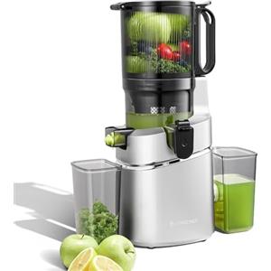 AMZCHEF Spremiagrumi automatico tutto in uno, 250 W, apertura 145 mm e spremiagrumi da 1,8 l, per frutta e verdura, vincitore del test con triplo filtro - argento