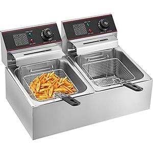 VEVOR Friggitrice Elettrica Professionale 12L 5000W con Doppio Cestino Elettrico Doppio Serbatoio Controsoffitto Friggitrice Francese in Acciaio Inossidabile