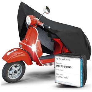 WALSER telo coprimoto S in robusto PVC, Premio Molto Buono* telo impermeabile, telo compatibile con vespa/scooter/motorino, moto, copertura moto per esterno, telo coprimoto nero 185x90x110cm
