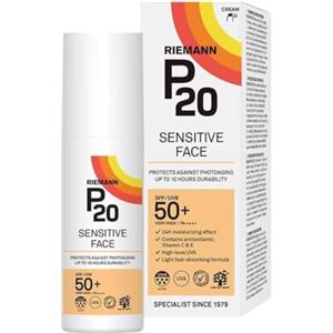 P20 Crema Solare Viso SPF 50+, Sensitive Face,Protezione Solare Fino a 10h, Tecnologia a Tripla Protezione, Pelli Sensibili, Idratante con Vitamina C+E, Resistente all'Acqua e Vegana, 50g