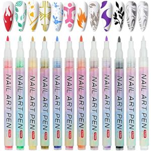 LOPHE Penne per Nail Art, 12 Colore Matite per Unghie, Nail Art Pen e Smalto per Penna per Pittura Decorazioni Unghie, Bellezza Adorna Regalo per Halloween Natale(0.7MM)