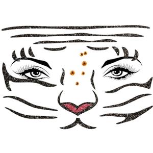 Alaoo Tatuaggi Temporanei Per Bambini, Adesivi glitterati per bambini, Adesivi Tatuaggi Temporanei per il Viso di Animale, Adatto per il trucco di Halloween, carnevale, festa di compleanno(Tigre)