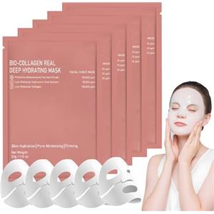CelestiMingle Maschera Viso Collagene, 5 Pezzi Bio Collagen Real Deep Mask, Maschera Coreana Idratante Notte, Anti-Age Lifting, Riduce Rughe e Linee Sottili, Pelle Compatta e Luminosa per Tutti i Tipi di Pelle (F)
