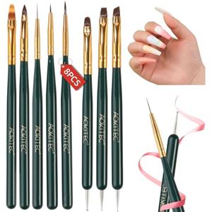 Aokitec 8 pezzi Pennelli per Unghie, 11 Funzioni, Set Pennelli Nail Art, Pennelli per Unghie per Smalto UV Gel da Costruzione Poly Gel punteggiatura pittura linea modello, Verde