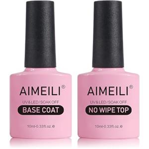 AIMEILI Base e Top Coat Semipermanente Smalto per Unghie in Gel UV LED Soak Off Kit Senza HEMA per Manicure 10ml