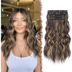 FESHFENExtension Posticci Capelli Sintetici Ricci Ondulati con Clip 40 cm per Donna