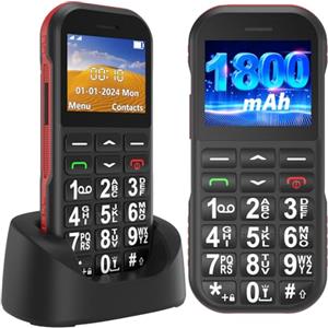 Ufferson Telefono Cellulare per Anziani con Tasti Grandi, GSM telefoni cellulari per anziani, SIM Doppio, 1800mAh Batteria Lungo Standby, Ricarica USB C, Funzione SOS, Suono Alto, Torcia, Base di Ricarica,Nero