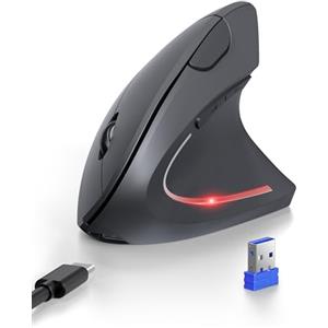 TECKNET Mouse Verticale, Mouse Bluetooth Ergonomico Ricaricabile, Wireless Ottico Right Handed 6 Pulsanti, Multi-dispositivo (BT5.0/3.0+USB-A), 4800 DPI 6 Livelli Regolabili,Ampia compatibilità-Grigio