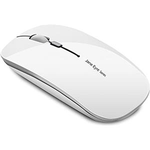 Uiosmuph Q5 Mouse Wireless Ricaricabile, Senza Fili Silenzioso 2,4G 1600DPI Mouse Portatile da Viaggio Ottico con Ricevitore USB per Windows 10/8/7/XP/Vista/PC/Mac (Bianco)