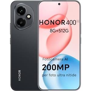 HONOR 400 Smartphone 5G Dual SIM NFC, 8GB/512GB, 200MP con AI fotografica, 6.55 pollici AMOLED Eye-Care Display 5000nit, 5300 mAh, Snapdragon 7 Gen 3, Android 15, Midnight Black, [Versione italiana]