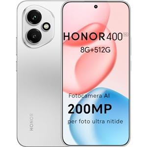 HONOR 400 Smartphone 5G Dual SIM NFC, 8GB/512GB, 200MP con AI fotografica, 6.55 pollici AMOLED Eye-Care Display 5000nit, 5300 mAh, Snapdragon 7 Gen 3, Android 15, Meteor Silver, [Versione italiana]