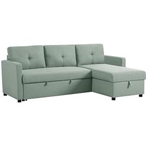 AVANTI TRENDSTORE - Bevilacqua - Divano ad angolo nel colore verde menta con funzione letto e cassettone integrato, penisola montabile su entrambi i lati. Dimensioni LAP ca. 202x86x75-135 cm.