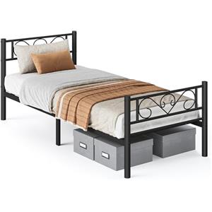 VASAGLE Struttura Letto Singolo, Letto a Doghe in Metallo per Materassi di 90 x 200 cm, per Stanza di Ospiti, Montaggio Facile, per Spazi Piccoli, Nero Inchiostro RMB062B01