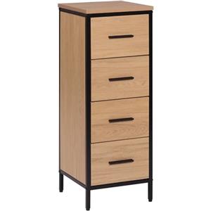 EUGAD Cassettiera da Bagno con 4 Cassetti, Mobiletto Salvaspazio in Legno e Metallo, Armadietto da Terra Multiuso, Marrone e Nero, 30x30x82 cm