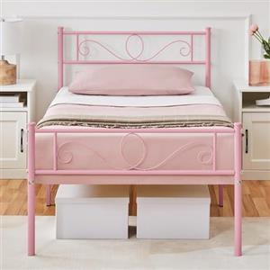 Yaheetech Struttura Letto Singolo in Ferro Battuto a Doghe in Metallo 90 x 190 cm Testiera Elegante Portata 136 kg Rosa