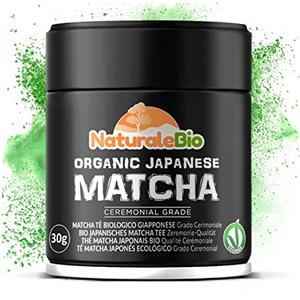 NaturaleBio Tè Verde Matcha Biologico in Polvere - 1 Grado, Cerimoniale A - 30g. Prodotto in Giappone Uji, Kyoto. Ideale da bere e nel Latte