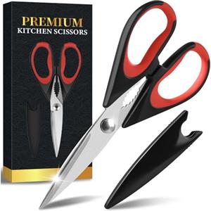 Cozor Forbici da cucina acciaio inox 22 cm, Forbici per la casa con bordo seghettato, Affilate multiuso forbici con coprilama e schiaccianoci, Forbici universali di alta qualità Lavabili in lavastoviglie