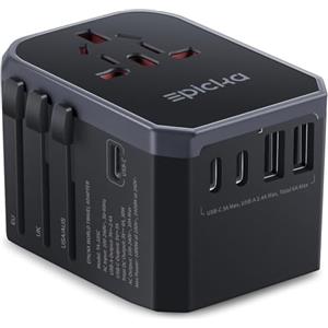 EPICKA Adattatore Universale da Viaggio 30W, Adattatore Presa Universale da Viaggio, Adattatore Giappone da Viaggio con 3 USB-C, 2 USB-A, Adattatore Spina per Italia USA UK Australia, Nero