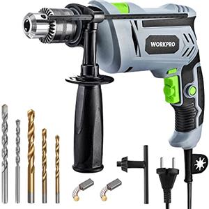 WORKPRO Trapano a Percussione 850 W, Trapano Elettrico a Filo, Trapano a Percussione con Impugnatura Girevole a 360°, 3000 giri/min, Pulsante di Velocità Variabile