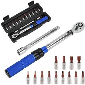 Souvik Chiave Dinamometrica 1/4" di Torsione 2-26 Nm, Precisione ± 3%, Kit Manutenzione Professionale con 100mm Barra di Prolunga, per Bici, Auto, Moto, 14 Bit e Scatola di Immagazzinaggio