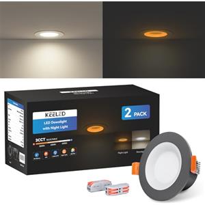KEELED Faretti LED da Incasso per Cartongesso con Luce Notturna, Nero, 6W, 3 Colori Selezionabili 3000K/4000K/6000K, 230V, Foro 70-85mm, Confezione da 2