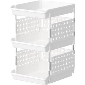 Lifewit Cassetti Impilabili, Plastica Scaffale Portaoggetti Cucina Cassettiera Armadio Interna, Organizer Portaoggetti, 35 x 30 x 54 cm, Bianco, 3 Livelli