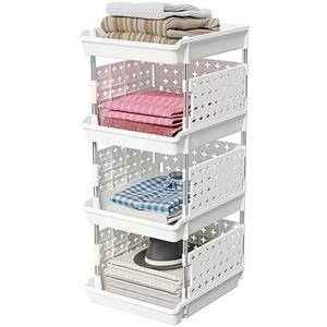 Lifewit Cassetti Impilabili, Plastica Scaffale Portaoggetti Cucina Cassettiera Armadio Interna, Organizer Portaoggetti, 35 x 30 x 72 cm, Bianco, 4 Livelli