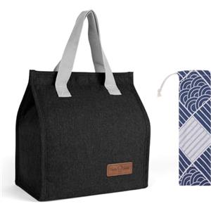 Vicloon Pranzo Tote Bag, Borsa Termica Porta Pranzo con Borsa per Posate, per Donna e Uomo, per Alimenti Mantenere Caldo o Freddo, Impermeabile, per Ufficio Scuola Campeggio Picnic, Nero