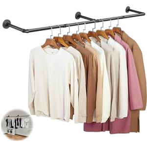 Kasanni Appendiabiti Per Tubo Industriale 184 Cm Metallo Rimovibile Barra Appendiabiti Da Muro Viene Fornito Con 3 Basi Per Appendere Gli Abiti, Risparmiando Spazio In Camera Da Letto