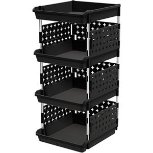 Lifewit Cassetti Impilabili, Plastica Scaffale Portaoggetti Cucina Cassettiera Armadio Interna, Organizer Portaoggetti, 35 x 30 x 72 cm, Nero, 4 Livelli