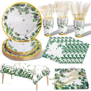 Nkaiso Stoviglie per Feste Verde Salvia 141 Pezzi Piatti Di Carta Verde e Bicchieri, Piatti Per Baby Shower Tazze Tovaglioli, Per Feste Di Compleanno Tea Party Compleanno Matrimoni- 20 Ospiti