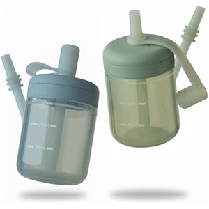 Moonkie Borraccia con Cannuccia, Bicchiere Antigoccia Bambini Silicone, Bicchiere con Cannuccia, Tazza con Cannuccia senza BPA, per Lavastoviglie, 6 Mesi+, 5oz(Verde grigio/Etere)